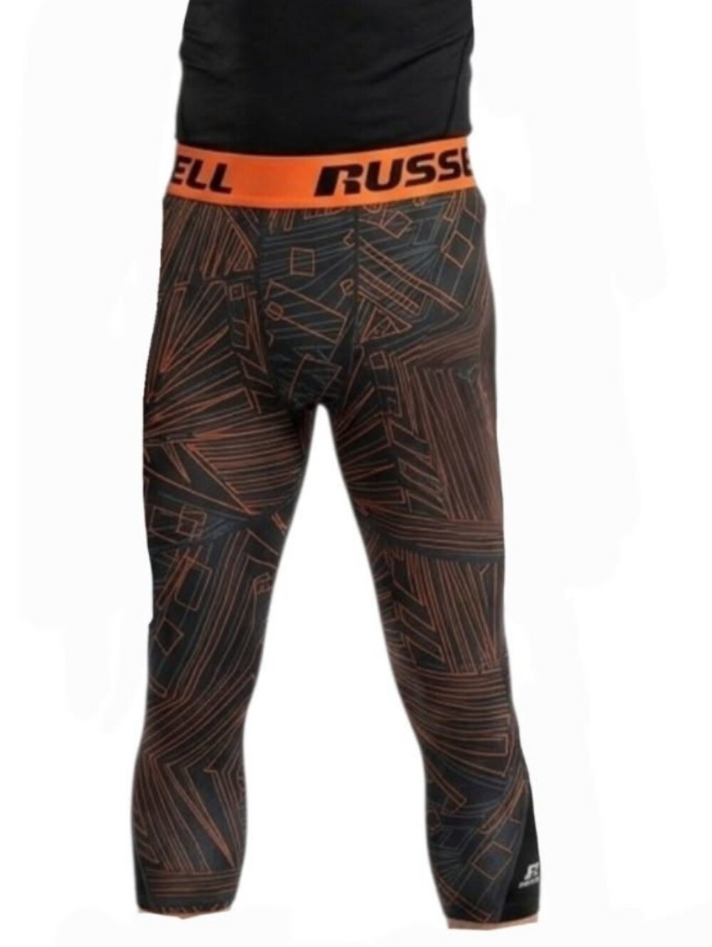 Russell Black and Orange Geometric Compression Pants